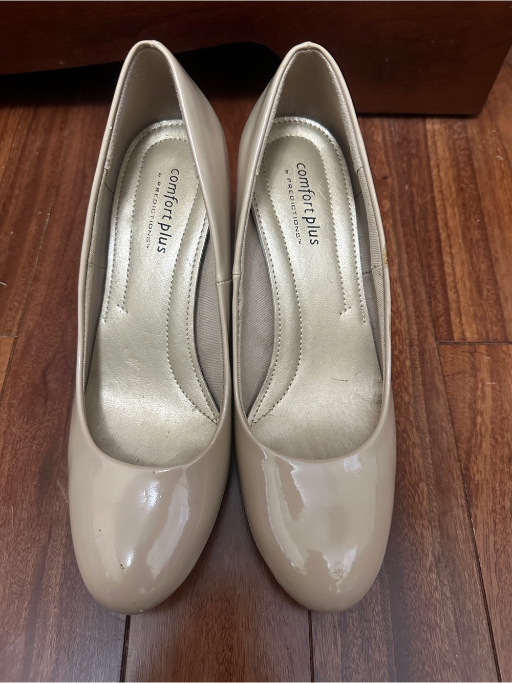 Comfort Plus by Predictions Nude Patent Round Toe Pumps